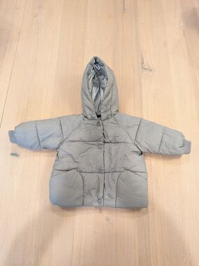 Zara Baby 6-12m Hooded Puffer Jacket - Light Gray